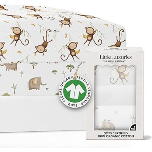 100% Organic Cotton Crib Sheets (3-Pack) - GOTS Certified - Breathable Organic Crib Sheets - Double-Elastic for Secure Fit, Extra Protection for Your Baby - Gender-Neutral Sheet (28"x55")/ 140 x 70cm