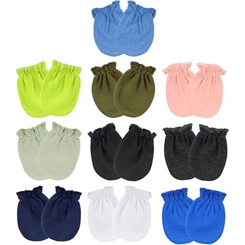 10 Pairs Baby Hand Mittens, Newborn No Scratch Cotton Gloves with Elastic Wrist Soft and Breathable Infant Mittens Essentials for 0-6 Months Boys Girls