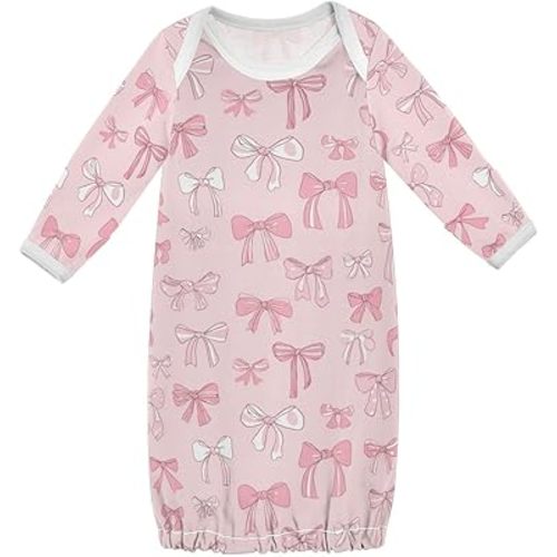 Baby Girls Boys Sleeper Gown Pink Bows and Ribbons Baby Sleeping Bag Cotton Nightgown Clothes for 0-12 Months