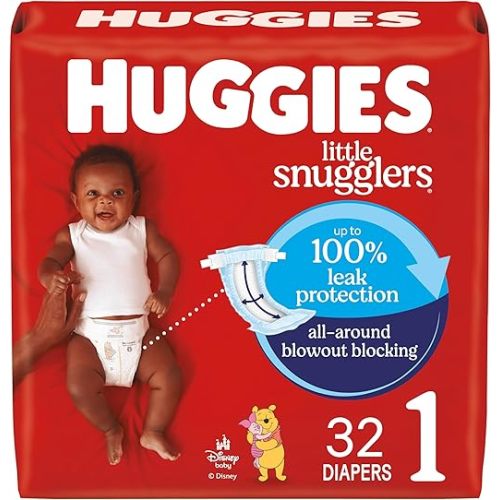 Huggies Size 1 Diapers, Little Snugglers Baby Diapers, Size 1 (8-14 lbs), 32 Count, Packaging May Vary