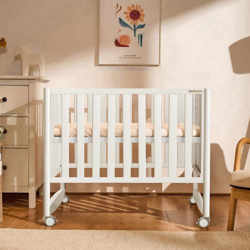 Mamazing 7-in-1 Convertible Baby Crib with mattress, 4 Adjustable Heights Pinewood Foldable Infant Cradle Converts to Twin Bed Playpen Mini Sofa