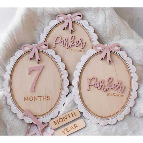 Pink Bow Coquette Birth Stat Sign Birth Announcement Sign for Hospital/ Birth Stat Sign Girl/ Name Sign Newborn Milestone/ Toile Photo Prop