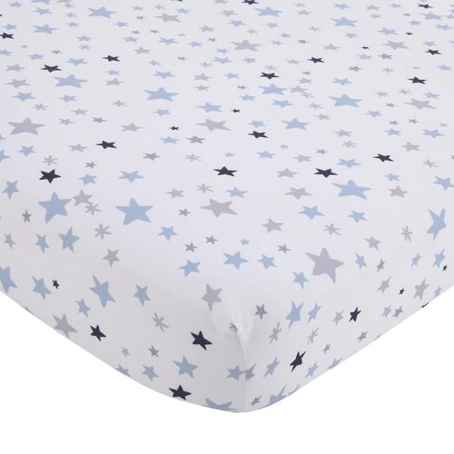Little Love by NoJo Shine On My Love - Boy Stars Navy, Light Blue and White Fitted Crib Sheet
