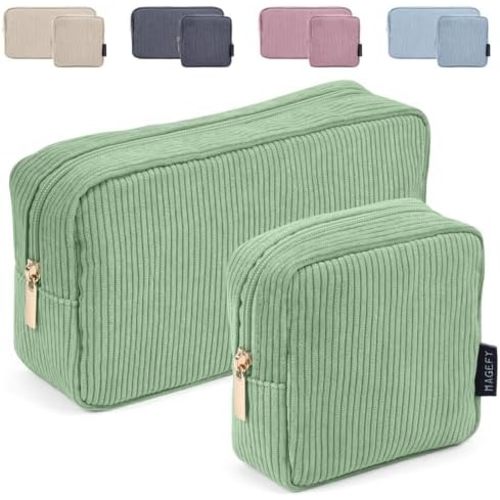 MAGEFY Small Makeup Bag for Purse Mini Cosmetics Bag Corduroy Cute Cosmetic Pouch for Women with Slip-in Pockets