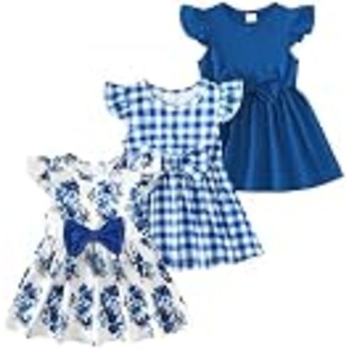 Toddler Baby Girl Dress Clothes 3 Pack Bow Fly Sleeve Summer Dress