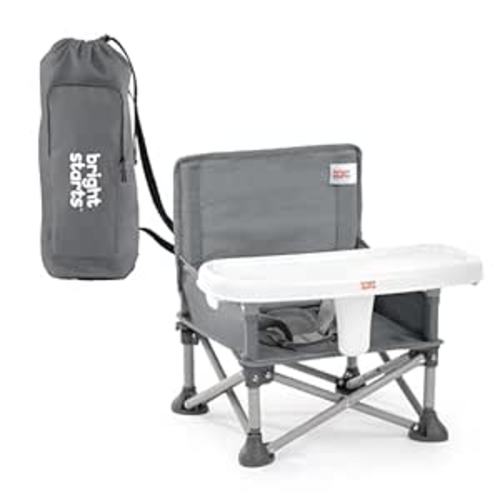 Bright Starts Pop ‘N Sit Portable Booster Seat, 3-in-1 Floor Seat, Travel High Chair & Toddler Booster with Feeding Tray, Indoor/Outdoor, Grey, 6 Months–3 Years