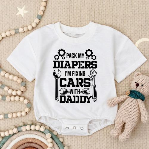 Fixing Cars Romper Sweatshirt, Pack My Diapers Baby Boy Outfit, Daddy and Me Baby Clothes, Mechanic Baby Bodysuit, Cute Baby Shower Gift