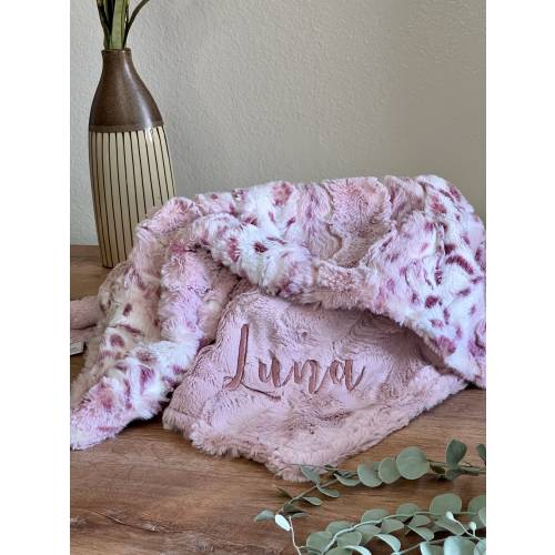 Personalized Baby Blanket, Wild Rose Lynx and You Choose Minky Back Blanket, Newborn Girl gift, Baby Shower Gift, Rosewater Baby Blanket