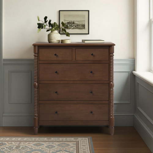 Walker Edison, Dresser, Dark Brown, 5-Drawer Solid Wood