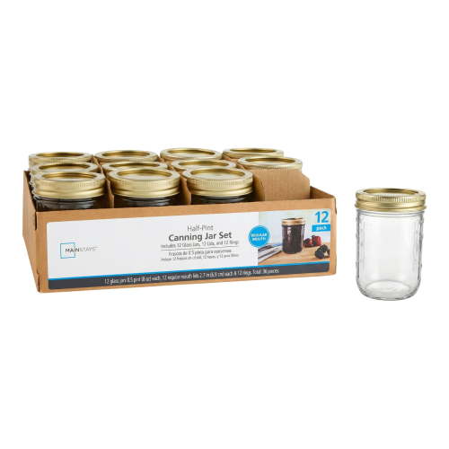 Mainstays Small 8 oz Regular Mouth Mason Jars 12pk, Half Pint Glass Canning Jars for Jam Jelly Desserts Candle Making