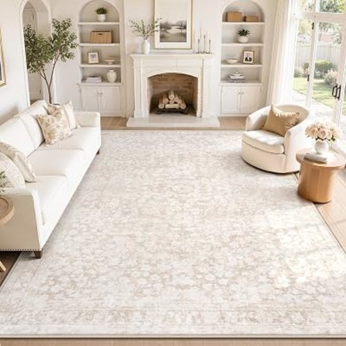 8x10 Area Rugs for Living Room: Boho Vintage Washable Rug Non-Slip Soft Stain Repellent Area Rugs Indoor Low-Pile Large Carpet for Bedroom Office Dining Room Playroom Farmhouse (Beige, 8'x10')