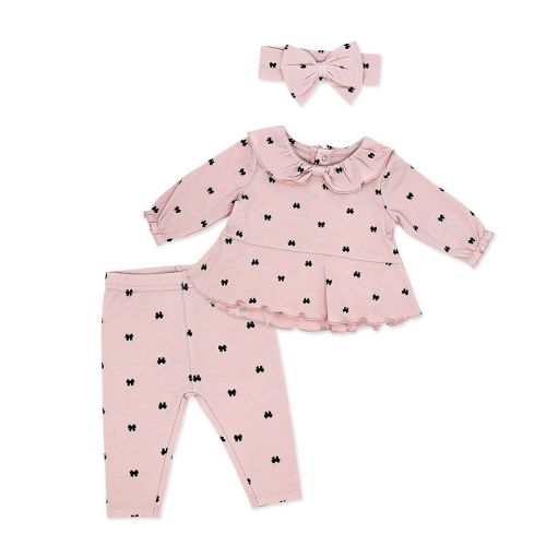 Baby Girls Tiny Bows 3 Piece Top, Leggings, and Headband Set