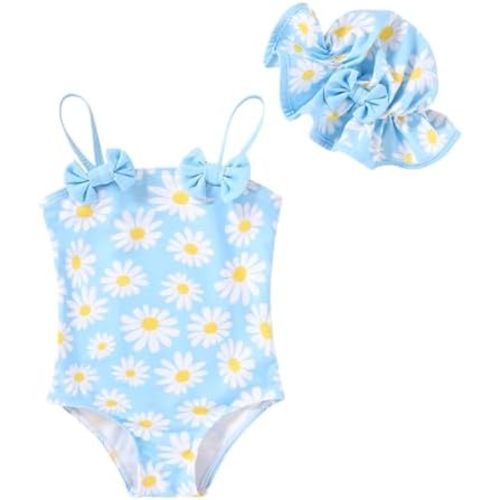 YOUNGER TREE Toddler Baby Girl Swimsuit Infant One Piece Bathing Suits with Hat Newborn Summer Beach Swimwear
