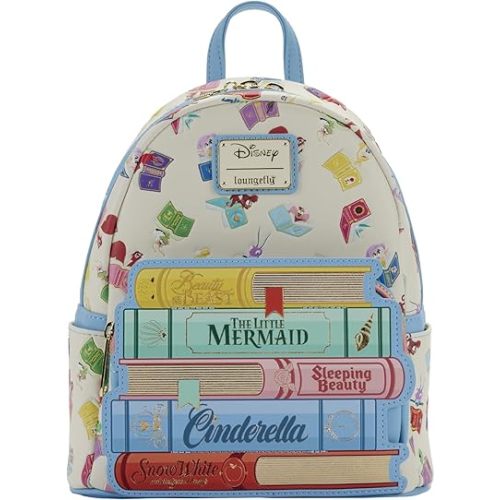 Loungefly Disney Princess Books Classics Womens Double Strap Shoulder Bag Purse, Multi, One Size, Disney Princess Books Classic Mini Backpack