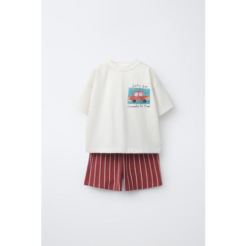 CAR T-SHIRT AND SHORTS JOGGING SET - Red | ZARA United States