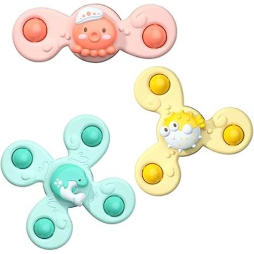 3pcs Sea Animals Baby Spinner Toys with Suction Cups - Babies Rattle Toys, Spinning Toys for Babies, Toys for Infants, Spinner Toys for Babies, Window Toys, Baby Spinner Toy, Spinners for Babies