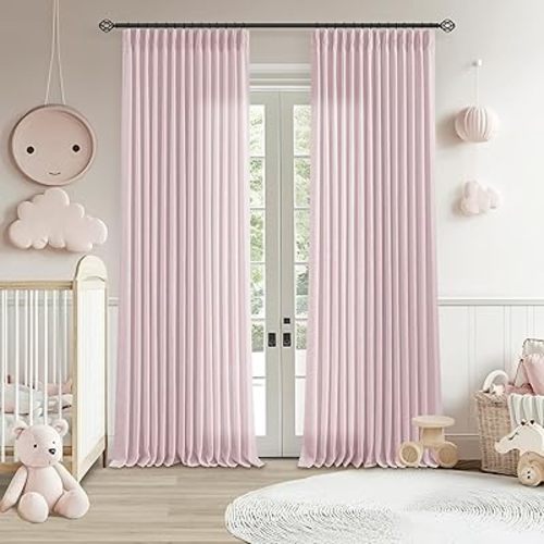 Dusty Pink Linen Pinch Pleated Curtains 90 Inch Length 2 Panels for Girls Bedroom Nursery Kids Soft Thick Linen Window Curtains 90 Inches Long Semi Sheer Light Filtering for Living Room Blush Pink