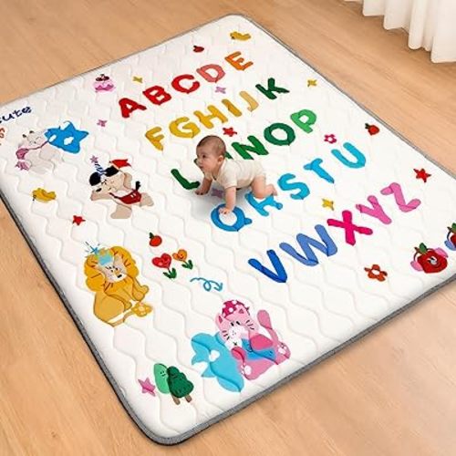 Baby Play Mat for Floor, 50'' x 50'' Thicken Foam Soft Padded Mat for Baby, Playpen Mat for Toddlers Infant Kids, Machine Washable, Non-Slip Bottom Safe for Crawling (Circus)