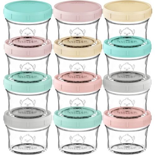 Prep Baby Food Storage Containers, 4oz & 8oz Leak-Proof, BPA Free Glass Baby Food Jars for Feeding
