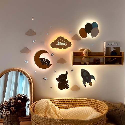 Personalized Wooden Baby&#39;s Room Wall Light Set