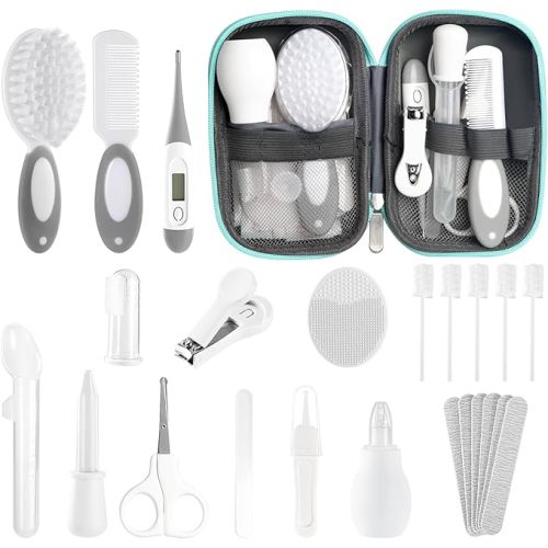 Baby Healthcare and Grooming Kit for Newborn Kids, 24PCS Upgraded Safety Baby Care Kit, Newborn Nursery Health Care Set, Baby Care Product (Grey White)