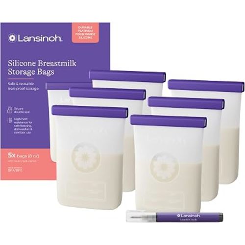Lansinoh Silicone Breastmilk Storage Bags, 8 Ounce, 5 Count