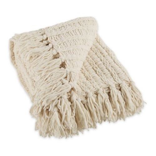 50"x60" Chenille Luxury Tassel Throw Blanket Cream - Design Imports: Soft, Woven, Decorative