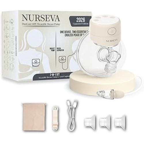 DuoCare 60N Wearable Breast Pump & Nasal Aspirator for Babies and Toddlers, Hands Free Portable Electric Pump for Breastfeeding, Discreet and Quiet, 4 Modes&15 Levels, One Pack