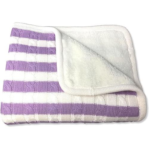 effe bebe Magnolia Cable Knit and Sherpa Baby Blanket (Purple Stripe)