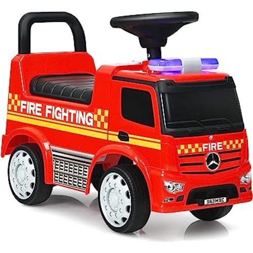 Costzon Ride On Push Car for Toddlers, Licensed Mercedes Benz Sliding Car w/Steering Wheel, Horn, Headlights, Under Seat Storage, Foot-to-Floor Riding Toy for Boys Girls 18-36 Months (Fire Truck, Red)