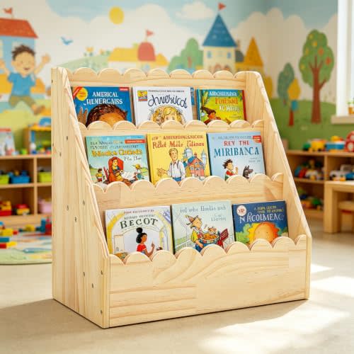 Kids Bookshelf-3-Tier Wooden Book Shelf for Kids Rooms 17.72*16.54*10.63in | Nursery&Toddlers Montessori Bookcase with Deep Storage Pockets, Baby Book Storage,Children's Bookshelf for Nursery&Bedroom