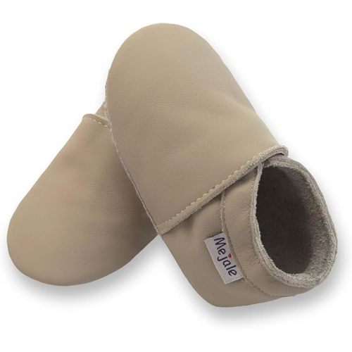 Mejale Baby Boys Infant Shoes Toddler Girls Soft Sole Crawling First Walking Leather Moccasin Prewalker Beige Slippers,0-6 Months, S