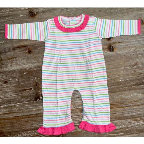 Squiggles Hot Pink Striped Girls Ruffle Romper