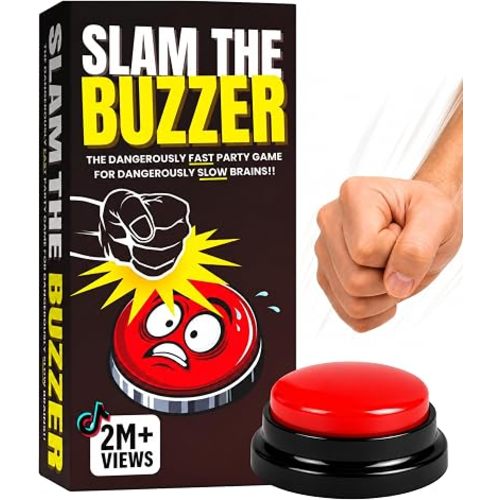 Slam the Buzzer Game – Fast Paced Family Party Game for Game Night – Quick Thinking Card Game with Buzzer for Teens & Adults – Fun Group Games for Families