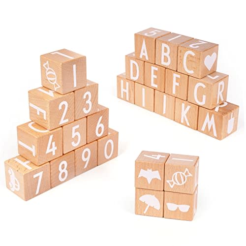 Kvintes Wooden ABC Building Blocks Number 26 PCS Alphabet Letters Stacking Blocks and Educational Stacking Toys for Toddlers - Preschool Early Learning Wood Blocks Montessori Toys