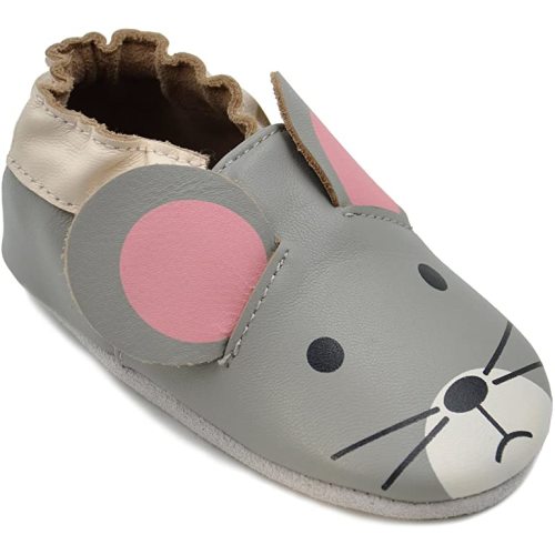 Momo Baby Unisex First Walker Toddler Soft Sole Leather Shoes 18M - 18 Months Toddler - Mouse Gray