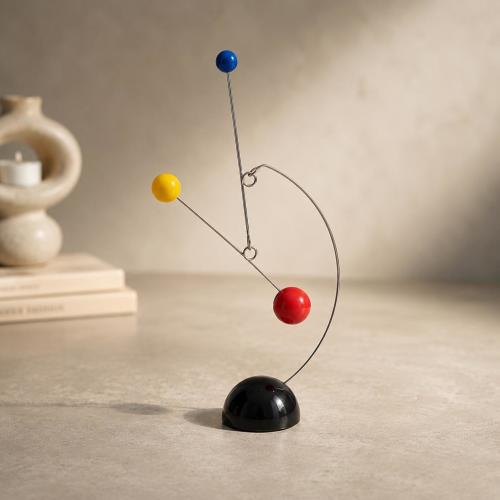 Steel Kinetic Sculpture, Mondrian Style Desktop Mobile, Abstract Art Office Decor