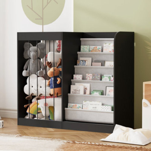 Kids Bookshelf And Toy Storage Organizer - 5 Tier Book Shelf With Tuffed Animal Storage Organizer, Stuffed Animal Zoo Shelf With Elastic Rope, Toddler Baby Childrens Bookshelf, For Bedroom Playroom Classroom | Wayfair