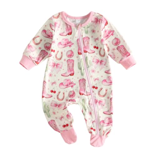 Western Baby Girl Boy Clothes Newborn Romper Horse Boots Cowgirl Zipper Jumpsuit Infant Spring Summer Fall Outfit