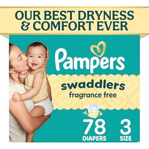 Pampers Swaddlers Diapers, Size 3 (13-26 lbs), 78 Count, Fragrance Free, Hypoallergenic, Absorbent, Pediatrician Recommended, Skin Safe
