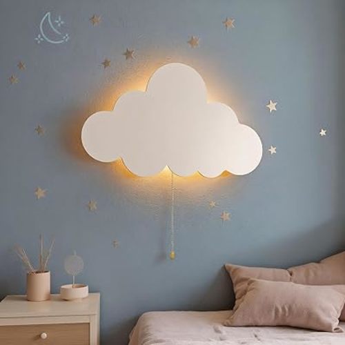 Cloud Light Battery-Operated Wall Lamp for Nursery Kids Bedroom & Baby Room with Pull-String Switch 3V 3000K Warm Night Light Hanging Night Lights (No Charging Needed)