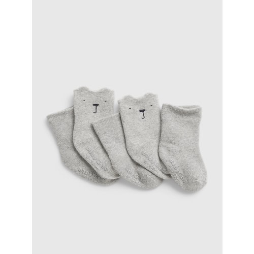 Baby Organic Cotton First Favorite Bear Socks (5-Pack) in grey heather, size: 3-6 M