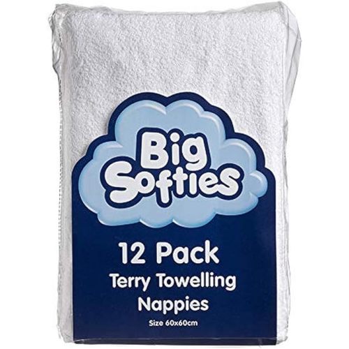 Big Softies Towelling Cotton Nappies 12 Piece Set, White, 12 Count