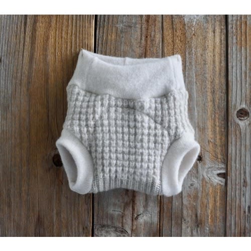 Upcycled Cashmere Diaper Cover: Cream Cable Knit Pattern NEWBORN (0-3 Months)