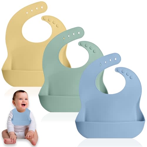 Bluet B - Set of 3 Waterproof Silicone Baby Bibs - BPA Free Silicone Baby Bib - Flexible and Soft