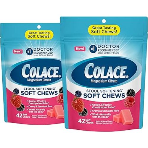 Colace Stool Softener Soft Chews, Gentle Constipation Relief, No.1 Doctor Recommended Stool Softener Brand, 42 Mixed Berry Chews (Pack of 2)
