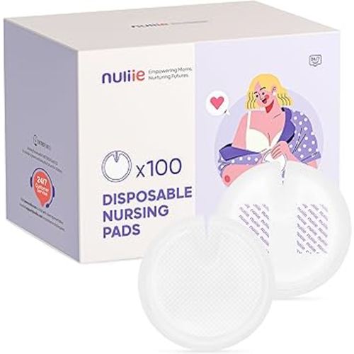 Nuliie Super Absorbent & Featherlight Disposable Nursing Pads 100 Count, Stay Dry, Soft & Breathable Breast Pads for Leaking Milk, Leakproof, Individually Packaged Breastfeeding Essentials for Moms