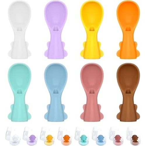 Universal Baby Food Pouch Spoon Attachment - 8 Pack, Silicone Baby Spoons for Pouches, Travel-Friendly Baby Food Squeeze Pouch Spoon