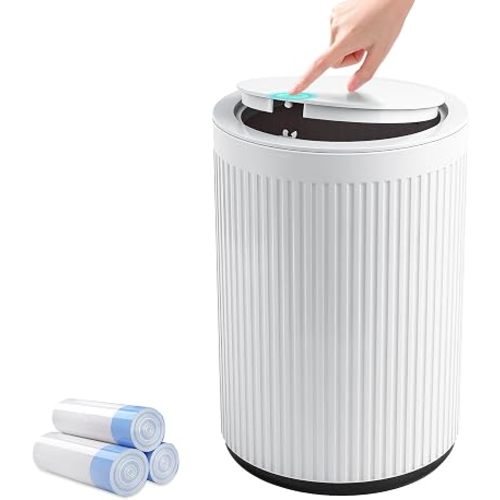 Small Bathroom Trash Can with Lid 2.1 Gallon Plastic Garbage Can White