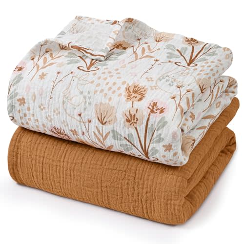 GLLQUEN BABY Muslin Swaddle Blankets for Newborn Girls, Large 40''x38'' | 2Pk, 100% cotton, ultra soft and breathable, gentle on sensitive newborn skin, Multi-use as swaddle wrap, receiving blankets